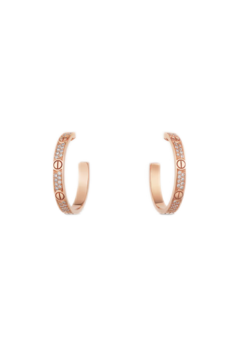 Cartier Love Hoop Earrings Medium Model Rose Gold Diamonds