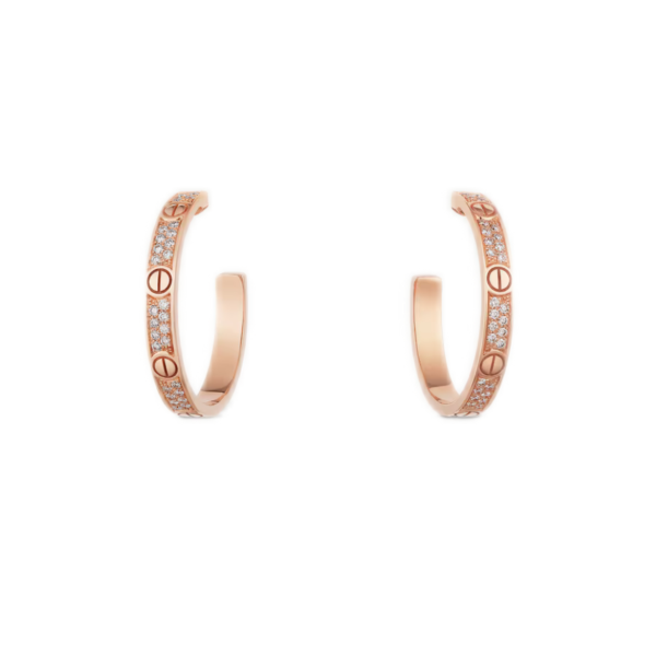 Cartier Love Hoop Earrings Medium Model Rose Gold Diamonds