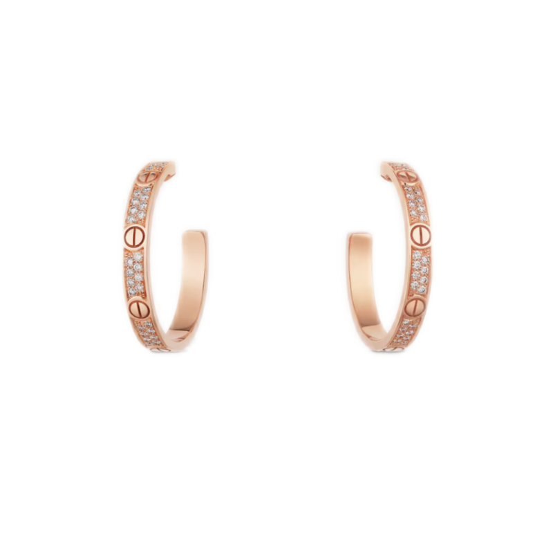 Cartier Love Hoop Earrings Medium Model Rose Gold Diamonds