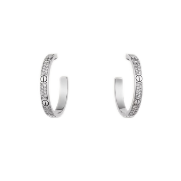 Cartier Love Hoop Earrings Medium Model White Gold Diamonds