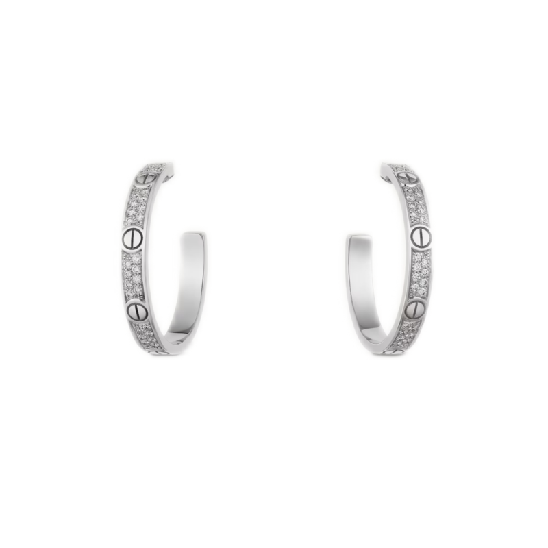 Cartier Love Hoop Earrings Medium Model White Gold Diamonds
