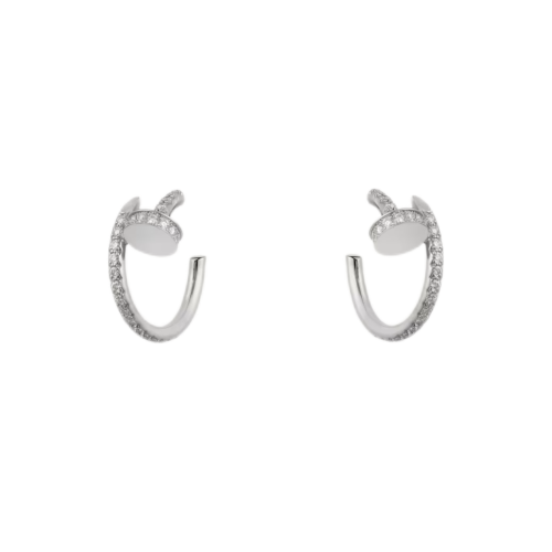 Cartier Juste Un Clou Hoop Earrings Small Model White Gold Diamonds