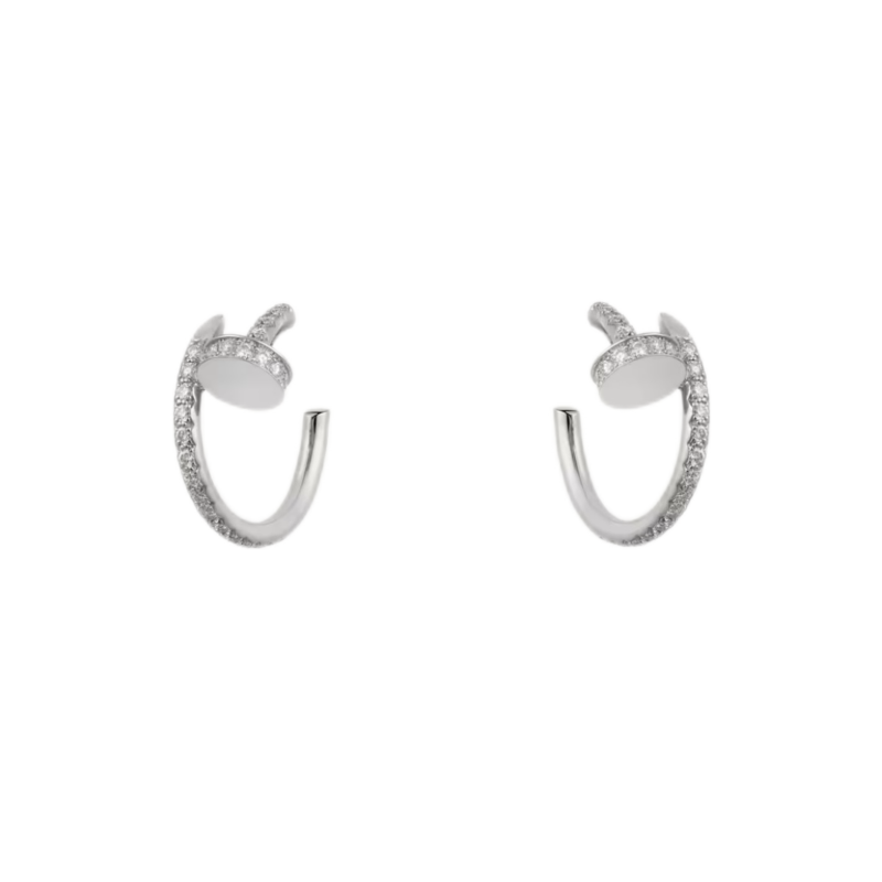 Cartier Juste Un Clou Hoop Earrings Small Model White Gold Diamonds